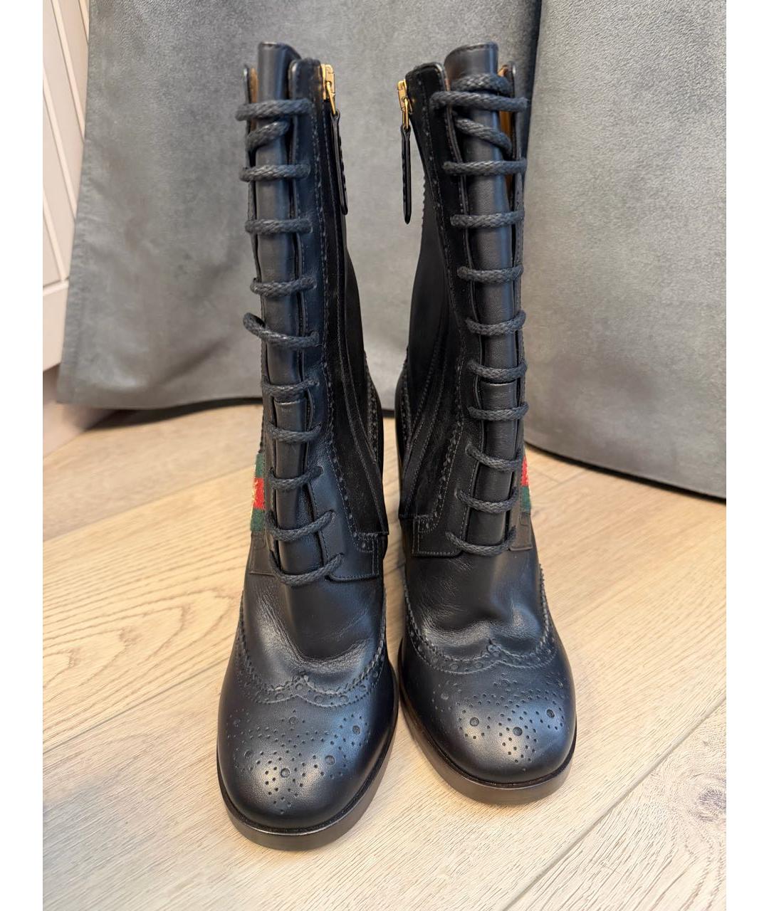 GUCCI Черные кожаные ботинки, фото 2