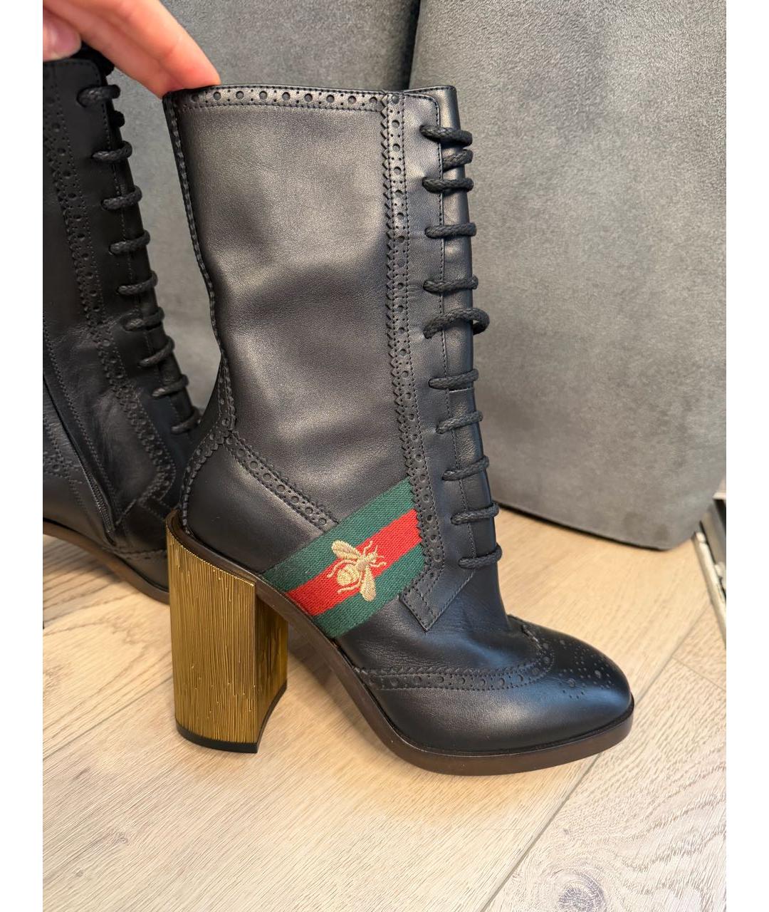 GUCCI Черные кожаные ботинки, фото 5