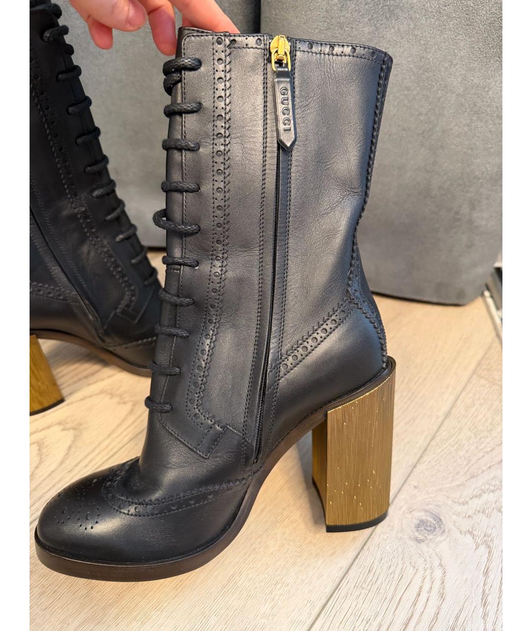 GUCCI Черные кожаные ботинки, фото 3
