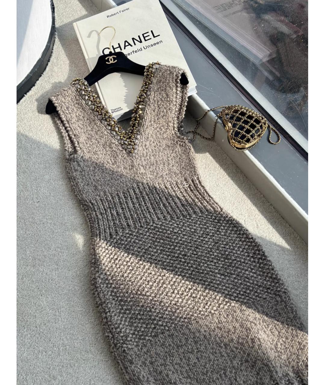 CHANEL Бежевое шерстяное повседневное платье, фото 2