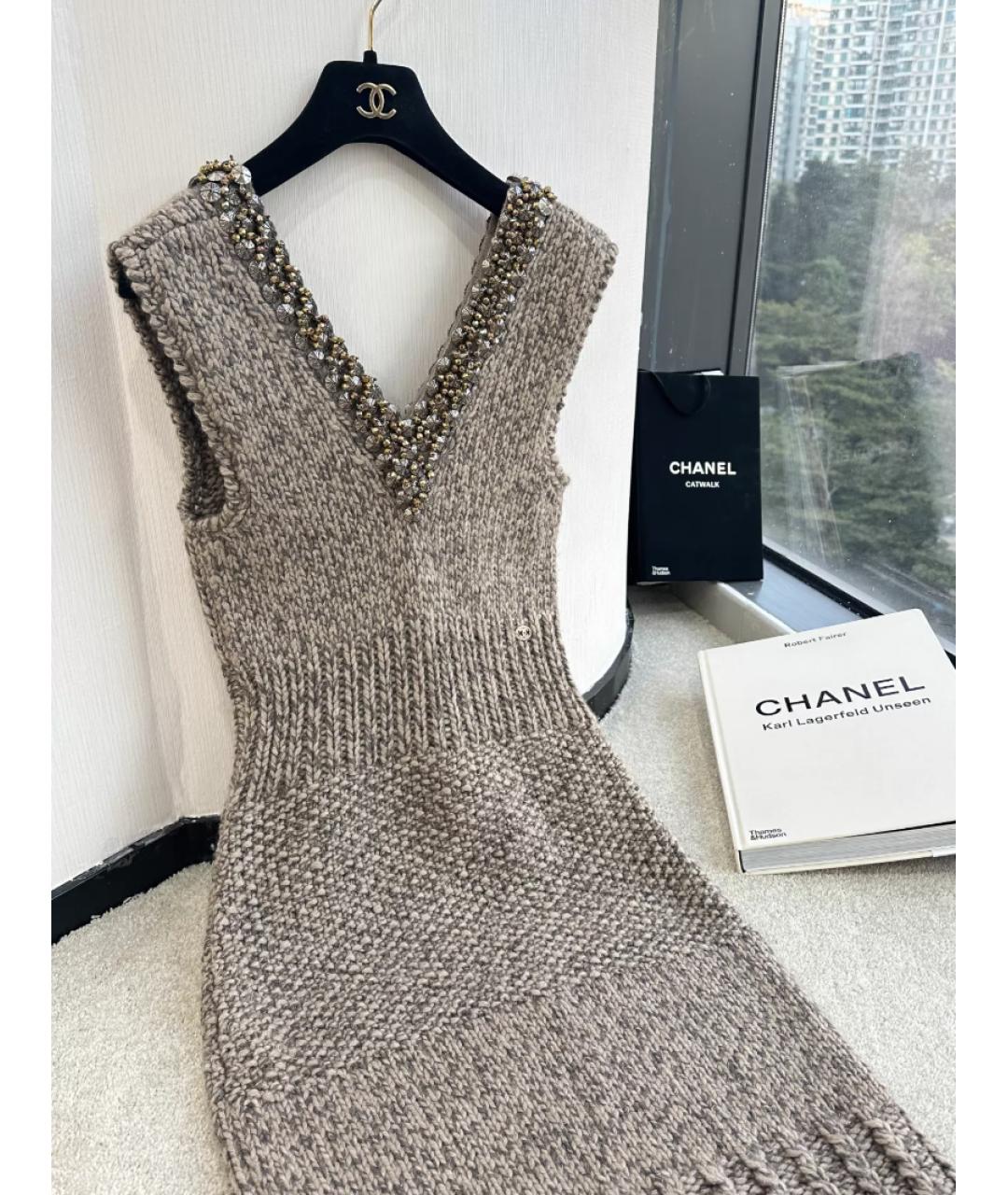 CHANEL Бежевое шерстяное повседневное платье, фото 4