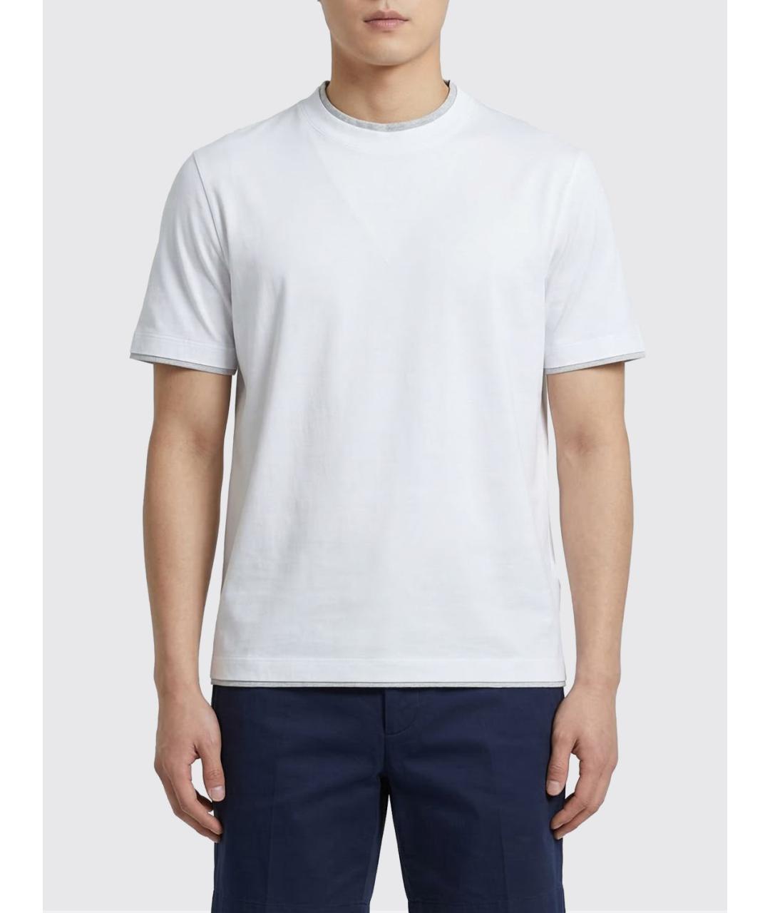 BRUNELLO CUCINELLI Белая хлопковая футболка, фото 3