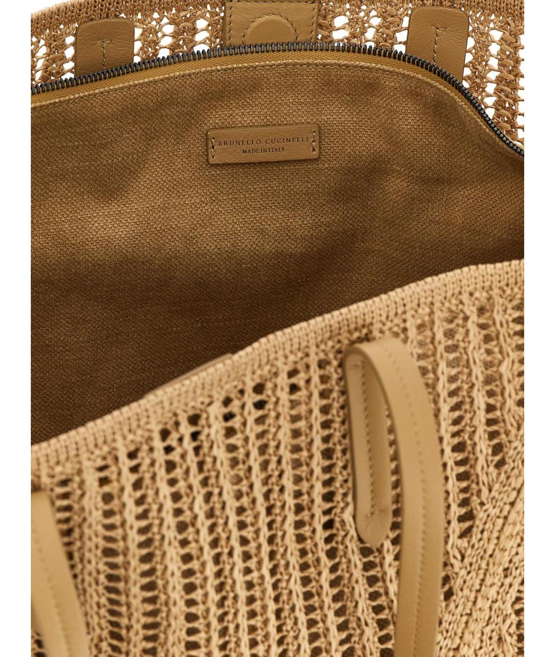 BRUNELLO CUCINELLI Бежевая пелетеная сумка тоут, фото 4