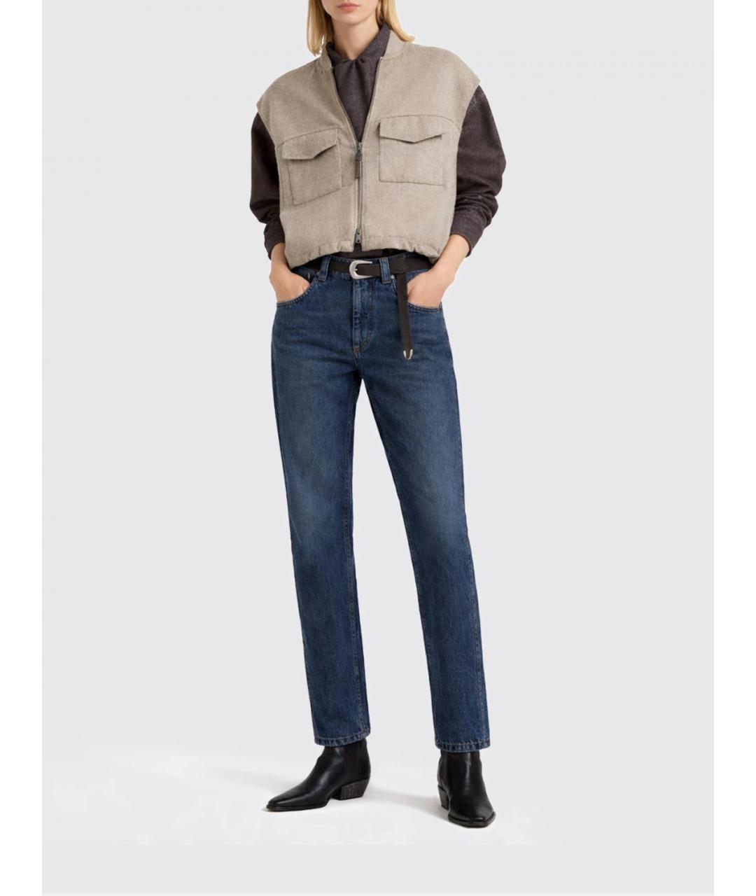 BRUNELLO CUCINELLI Синие хлопковые прямые джинсы, фото 3