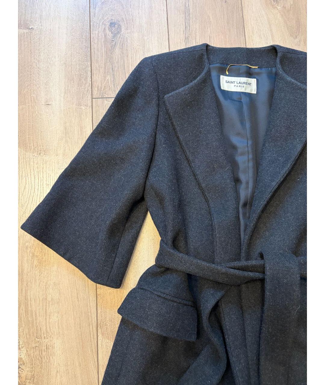 SAINT LAURENT Серое шерстяное пальто, фото 3