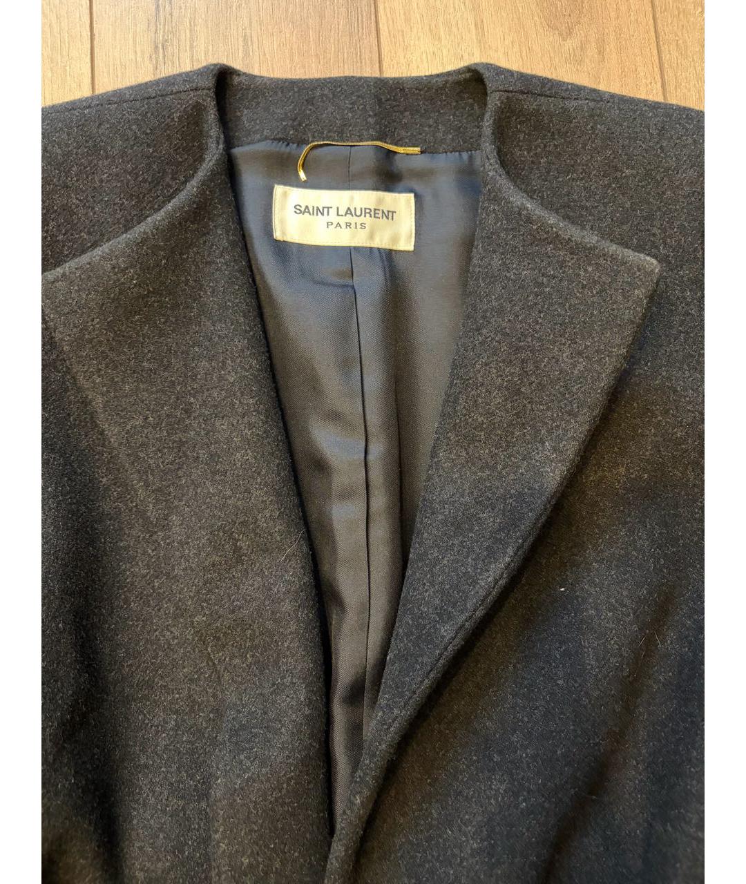 SAINT LAURENT Серое шерстяное пальто, фото 4