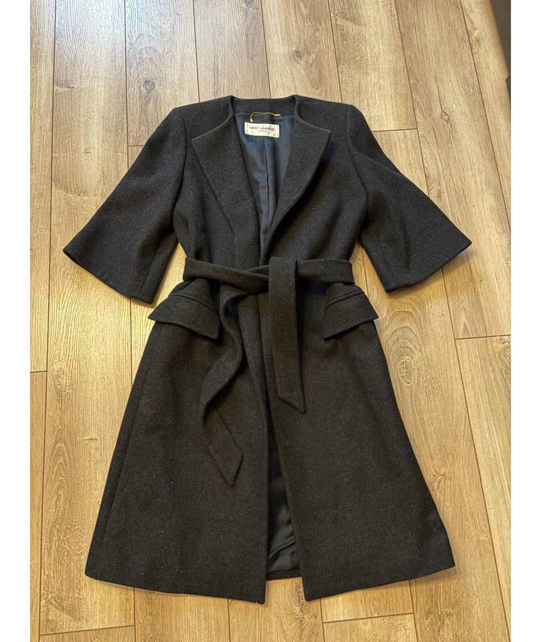 SAINT LAURENT Серое шерстяное пальто, фото 7