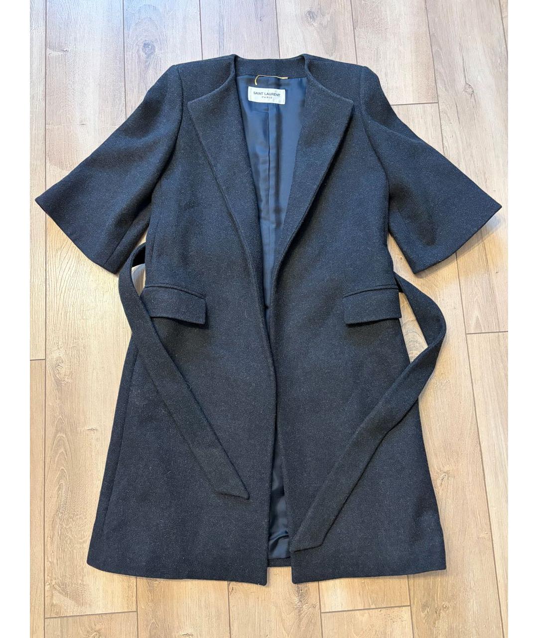 SAINT LAURENT Серое шерстяное пальто, фото 2