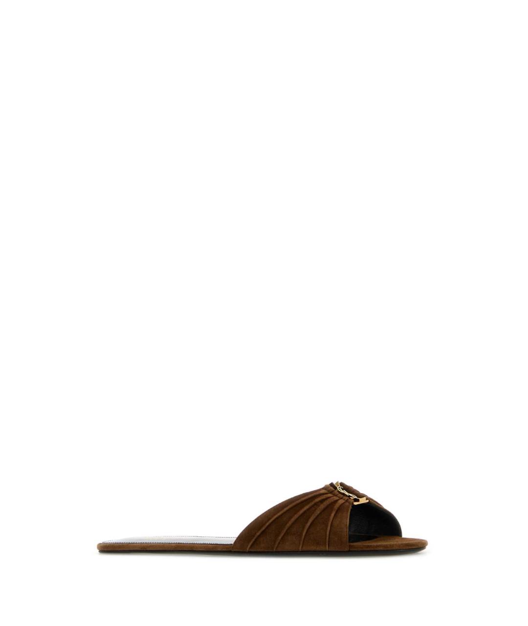 SAINT LAURENT Коричневые замшевые шлепанцы, фото 2