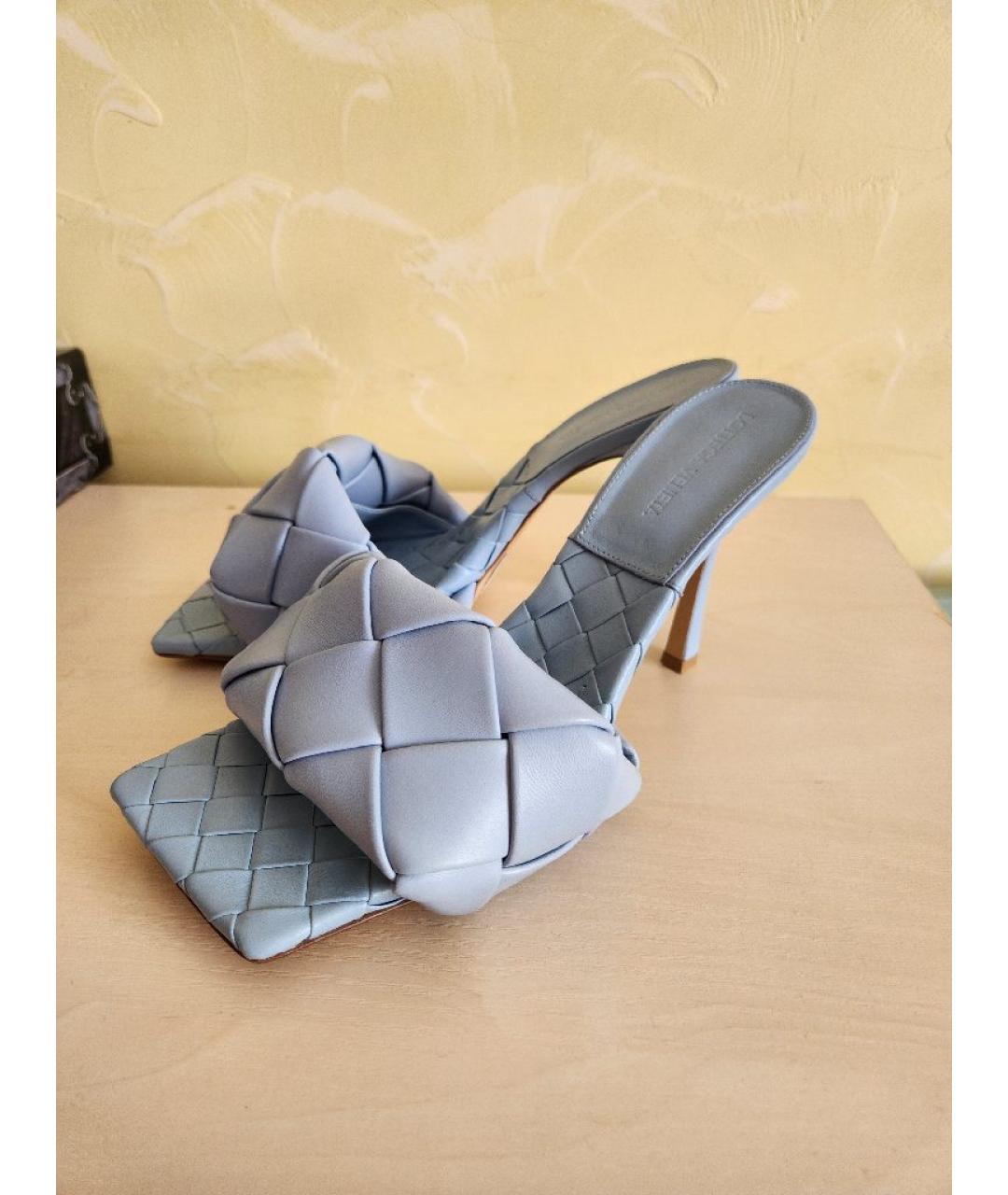BOTTEGA VENETA Голубые кожаные мюли, фото 7