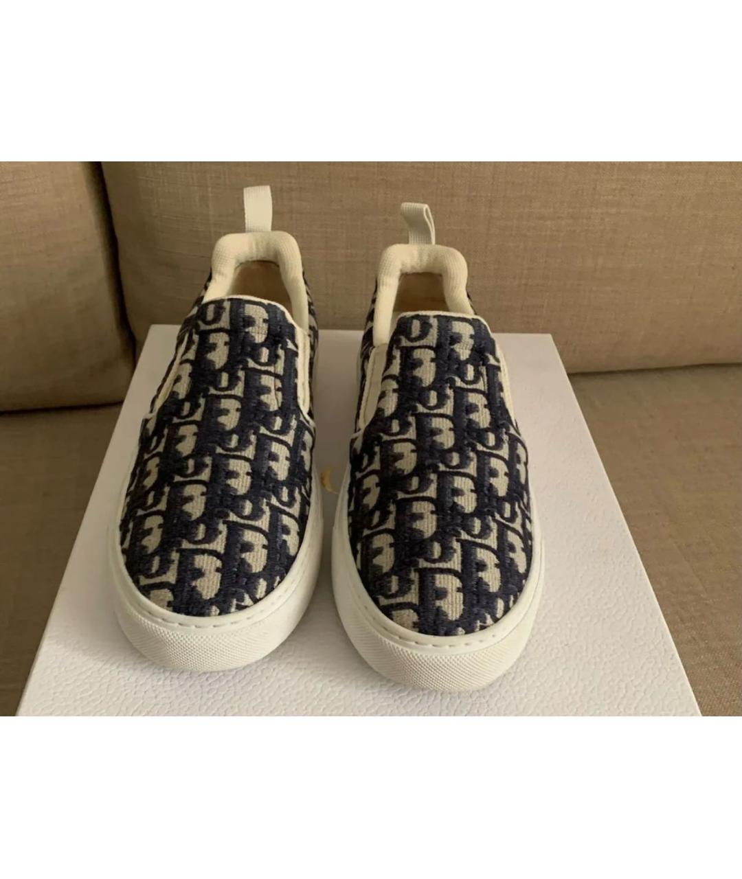 CHRISTIAN DIOR Синие текстильные слипоны, фото 2