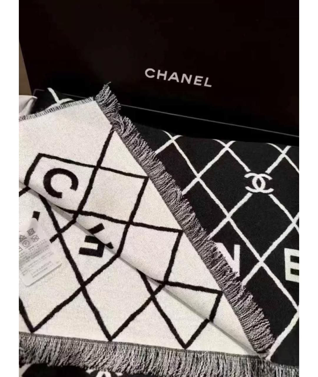 CHANEL Черный шерстяной шарф, фото 2