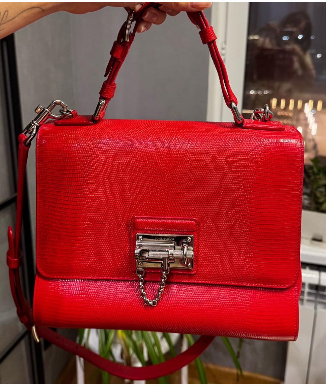 DOLCE&GABBANA Красная кожаная сумка с короткими ручками, фото 2