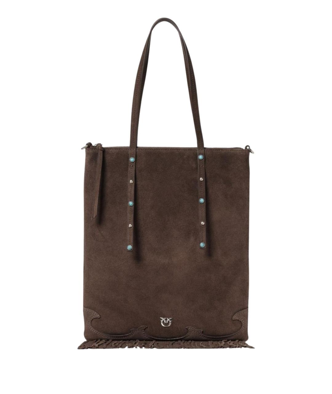 PINKO Коричневая замшевая сумка тоут, фото 1