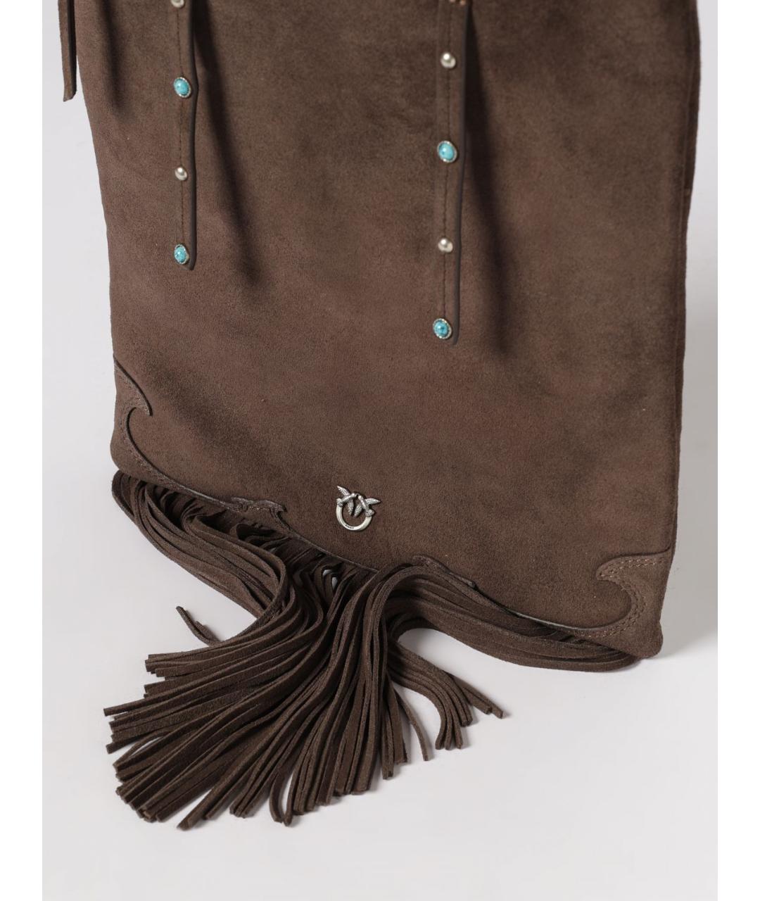 PINKO Коричневая замшевая сумка тоут, фото 3