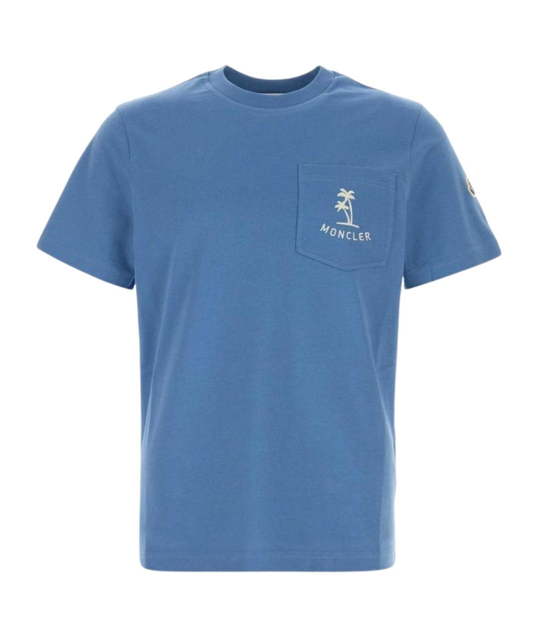 MONCLER Голубая хлопковая футболка, фото 1