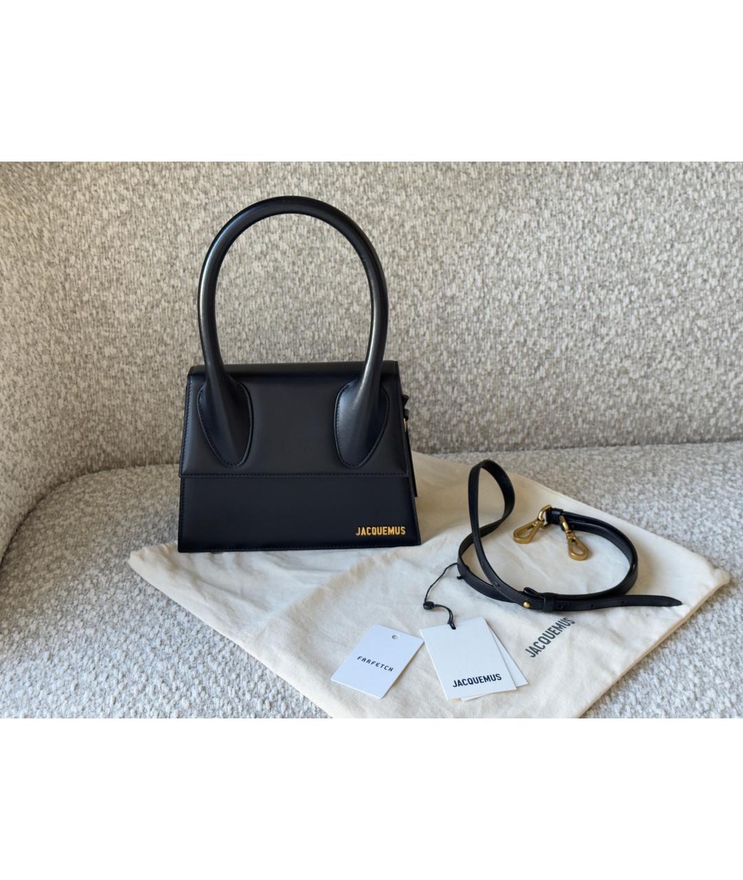 JACQUEMUS Черная кожаная сумка с короткими ручками, фото 3