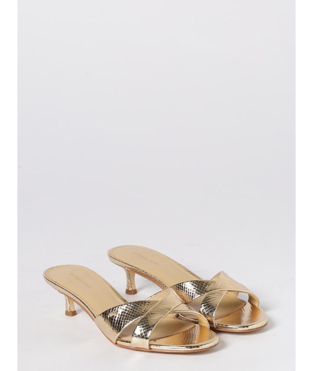 MICHAEL KORS Золотые кожаные мюли, фото 2