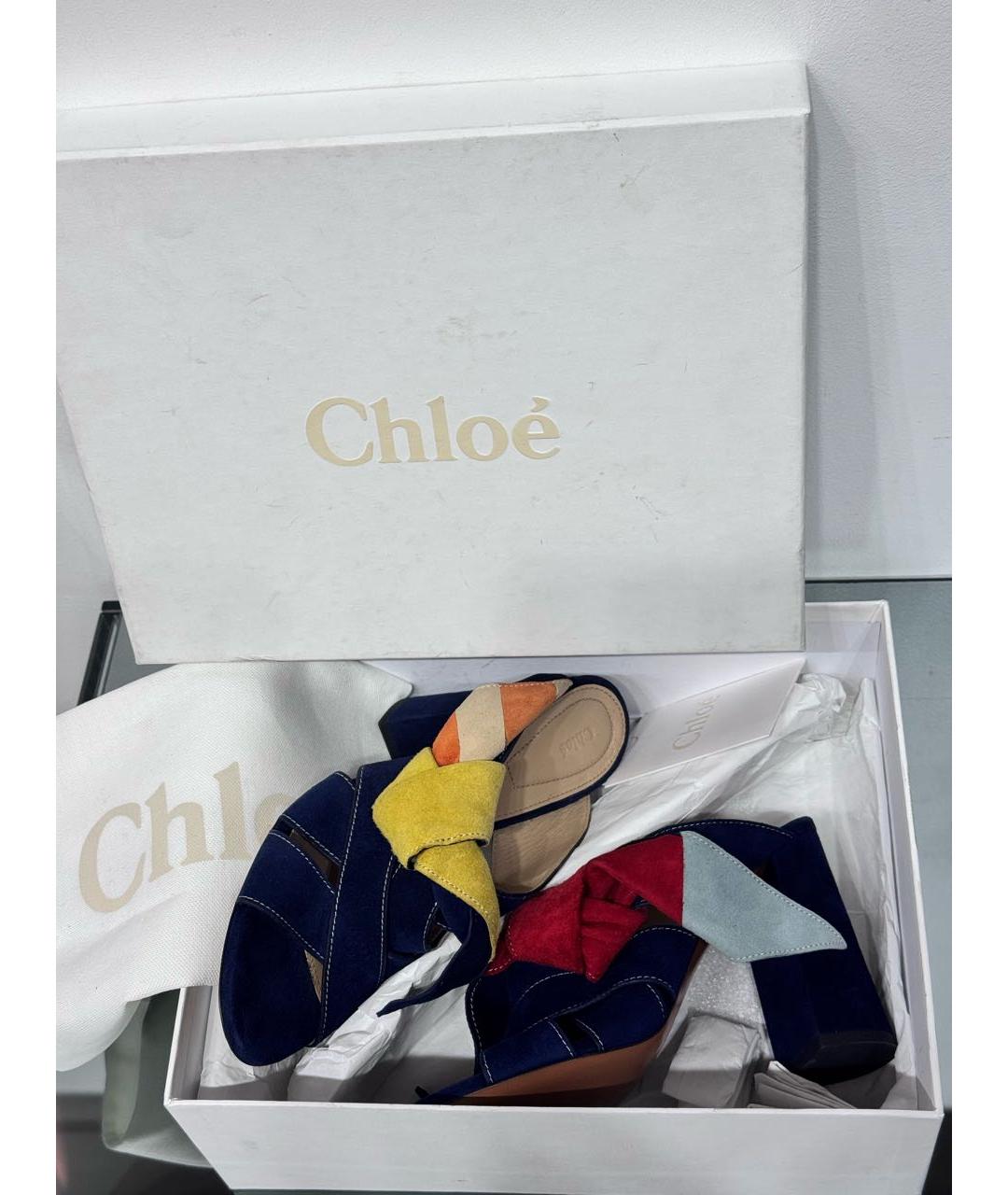 CHLOE Темно-синие замшевые босоножки, фото 7