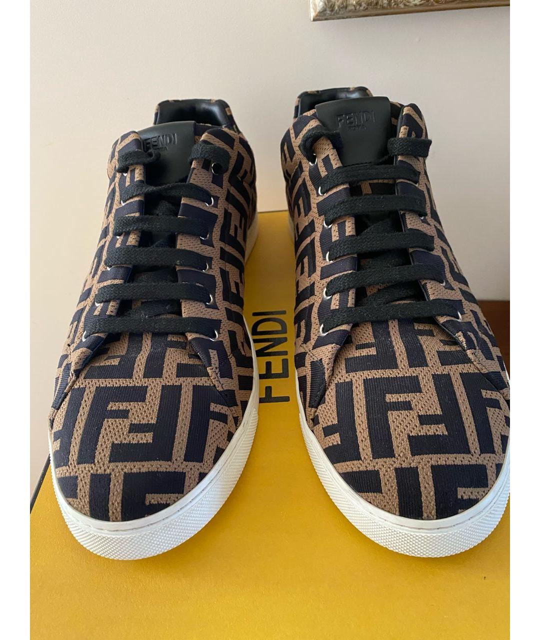 FENDI Коричневые текстильные низкие кроссовки / кеды, фото 7