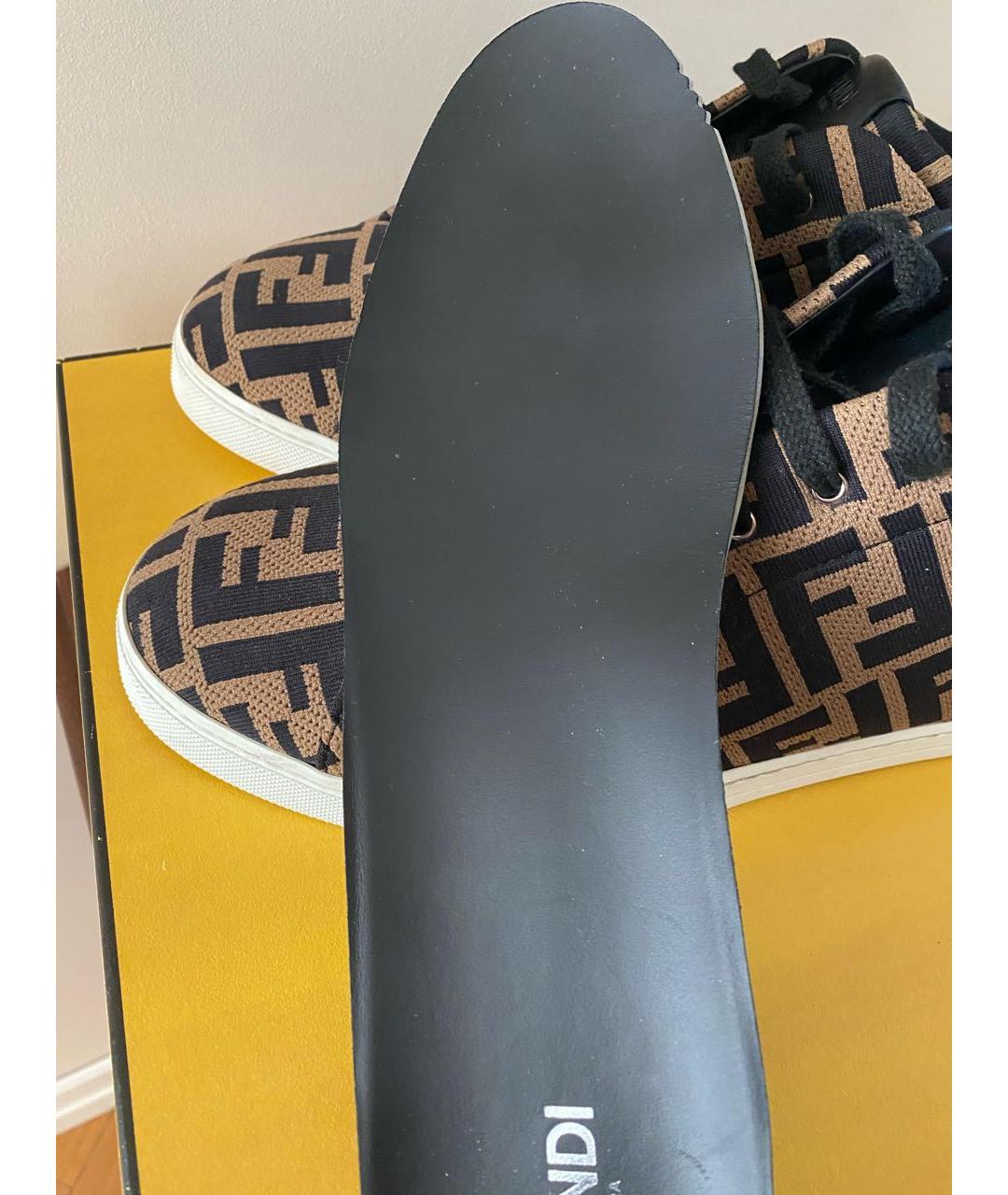 FENDI Коричневые текстильные низкие кроссовки / кеды, фото 5