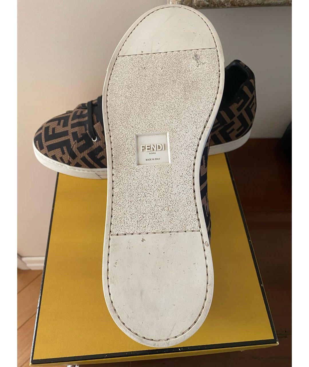 FENDI Коричневые текстильные низкие кроссовки / кеды, фото 6