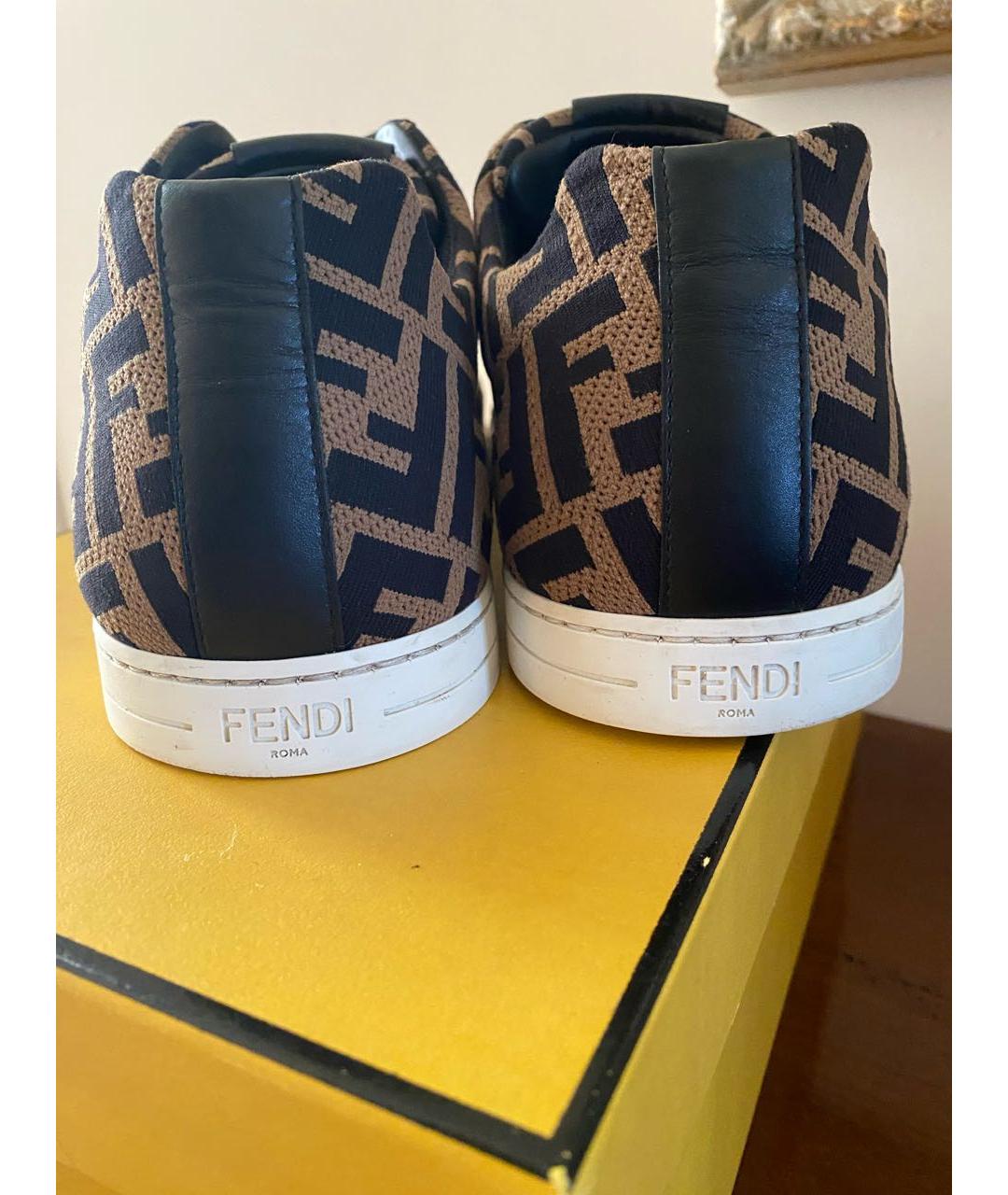 FENDI Коричневые текстильные низкие кроссовки / кеды, фото 3