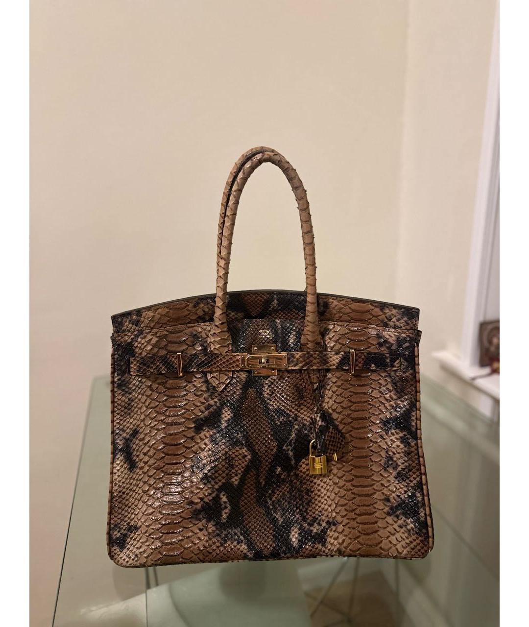 HERMES Коричневая сумка с короткими ручками из экзотической кожи, фото 6