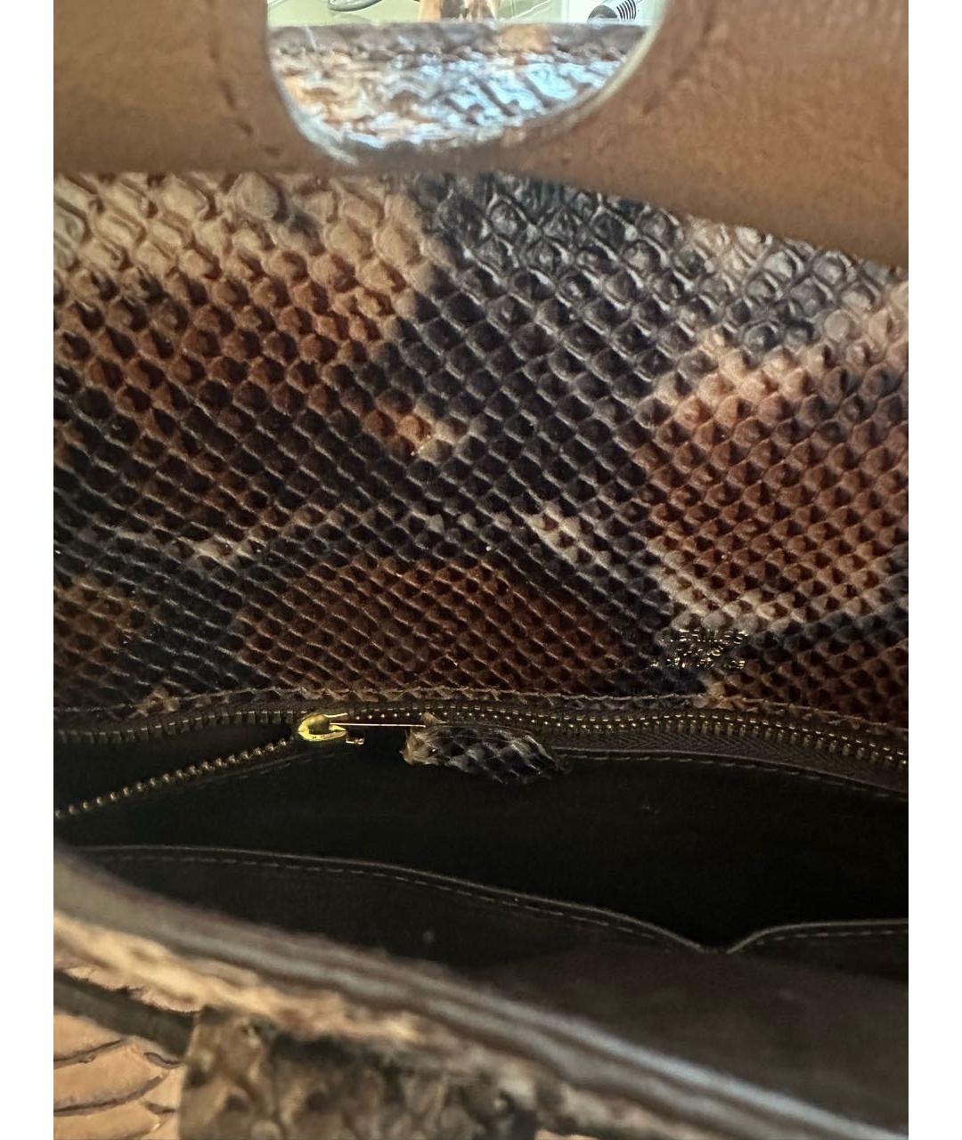 HERMES Коричневая сумка с короткими ручками из экзотической кожи, фото 5