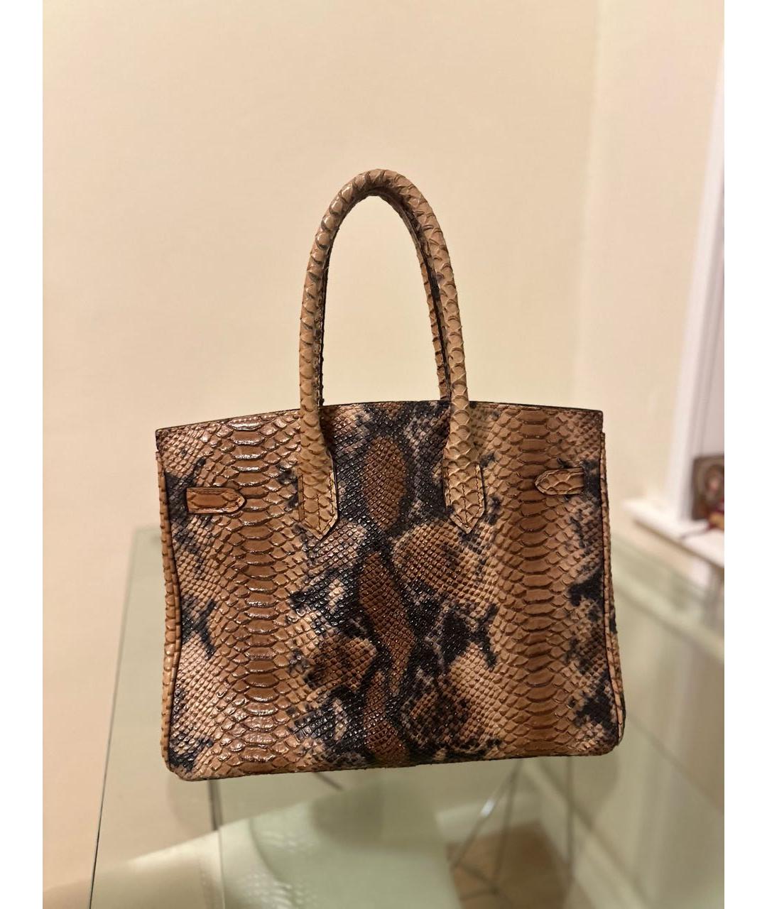 HERMES Коричневая сумка с короткими ручками из экзотической кожи, фото 3