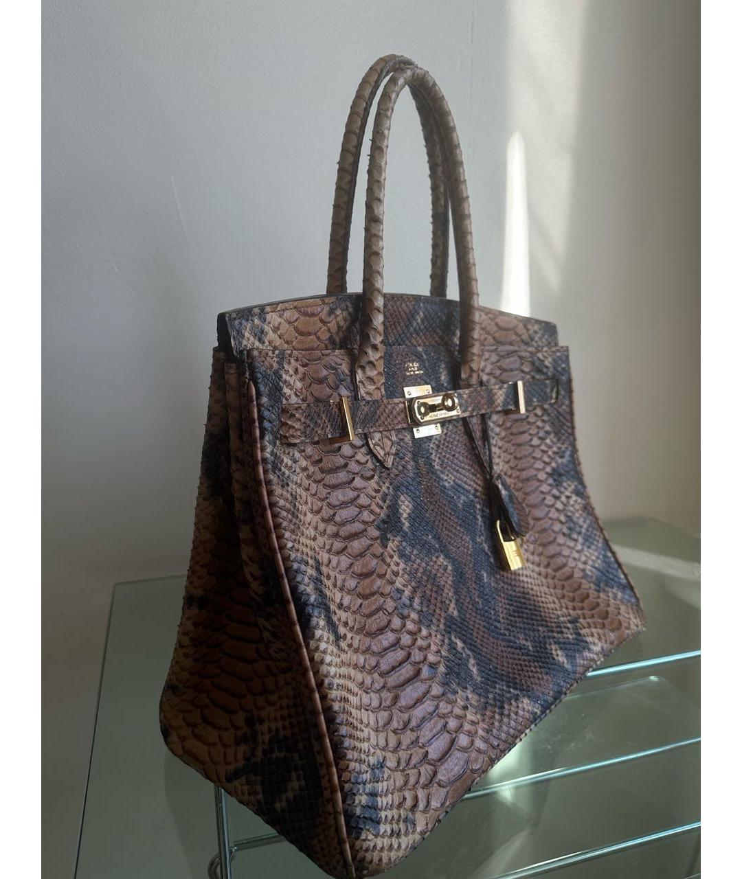 HERMES Коричневая сумка с короткими ручками из экзотической кожи, фото 2