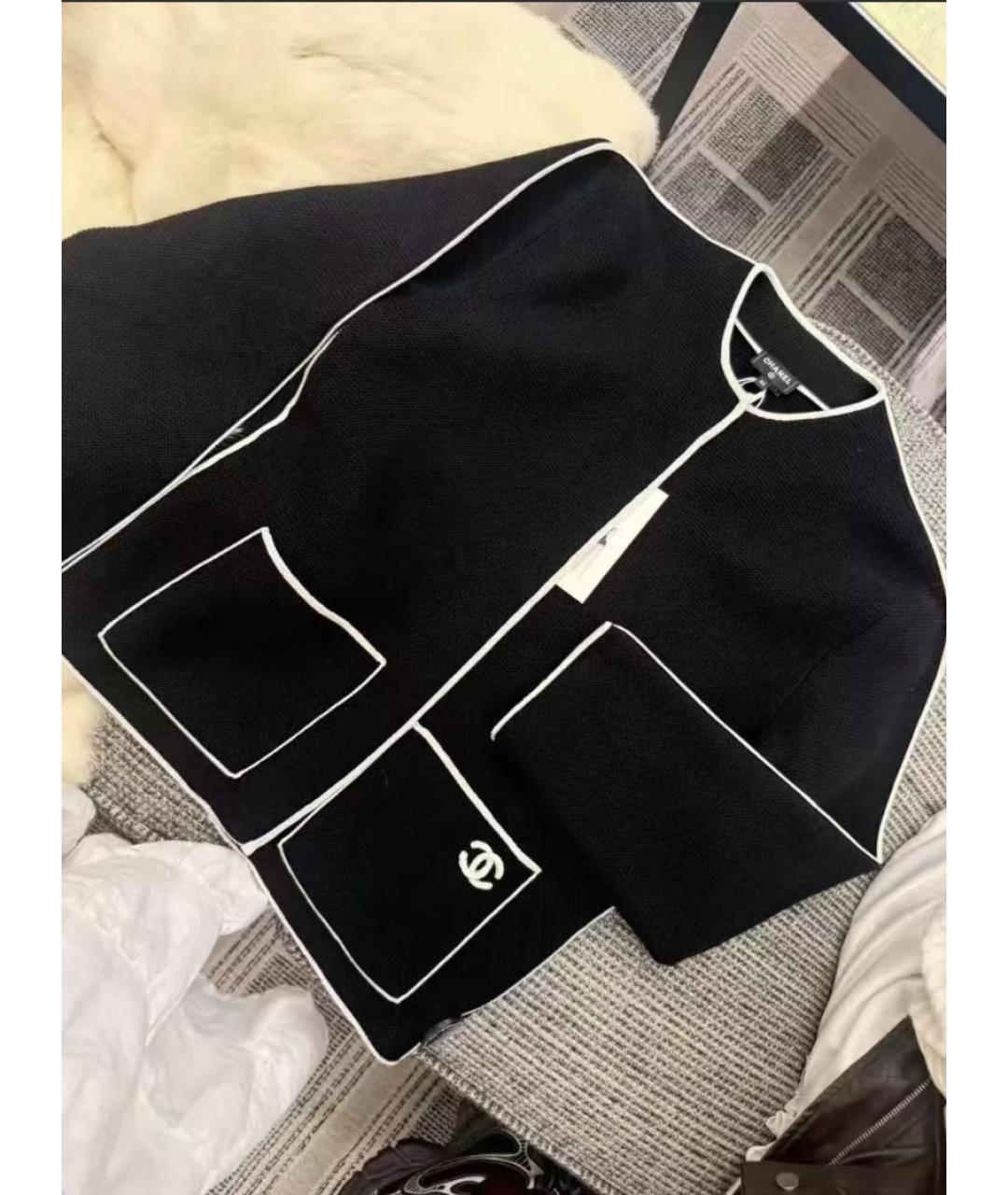 CHANEL Черный шерстяной кардиган, фото 2