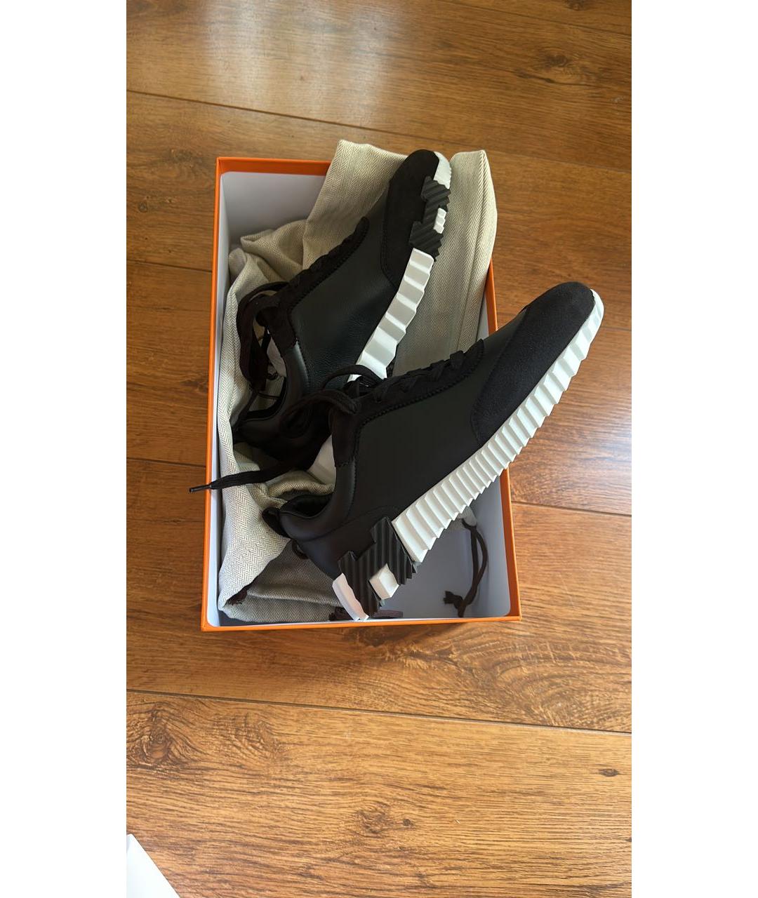 HERMES Черные кожаные кроссовки, фото 5