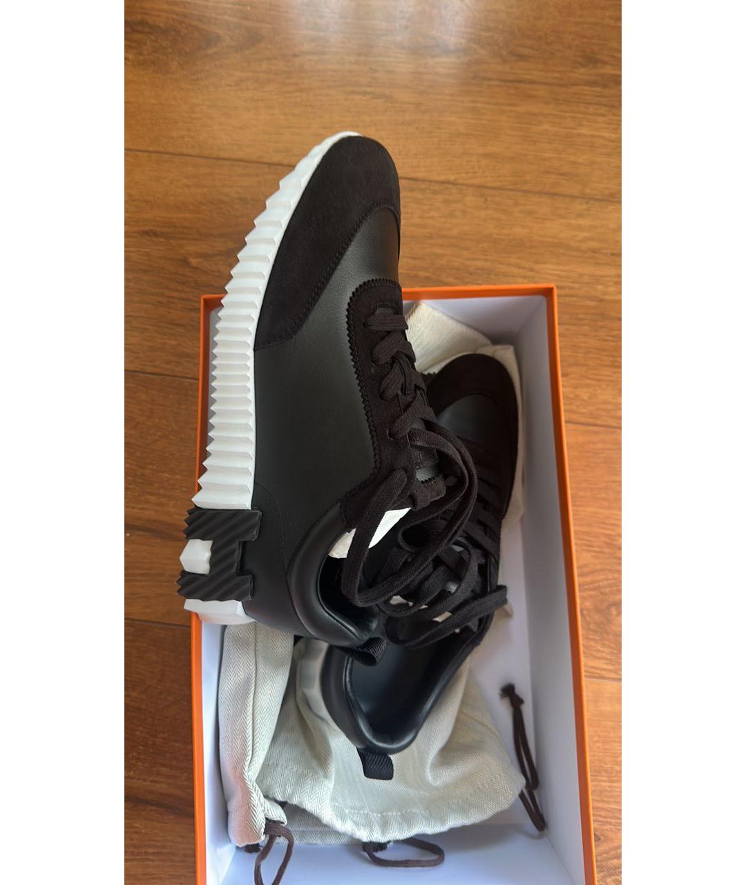 HERMES Черные кожаные кроссовки, фото 7