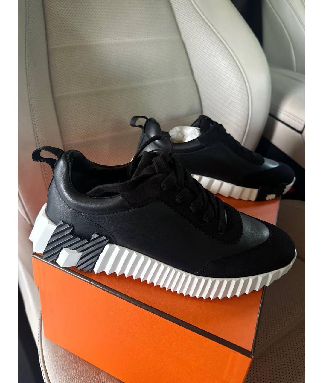 HERMES Черные кожаные кроссовки, фото 3