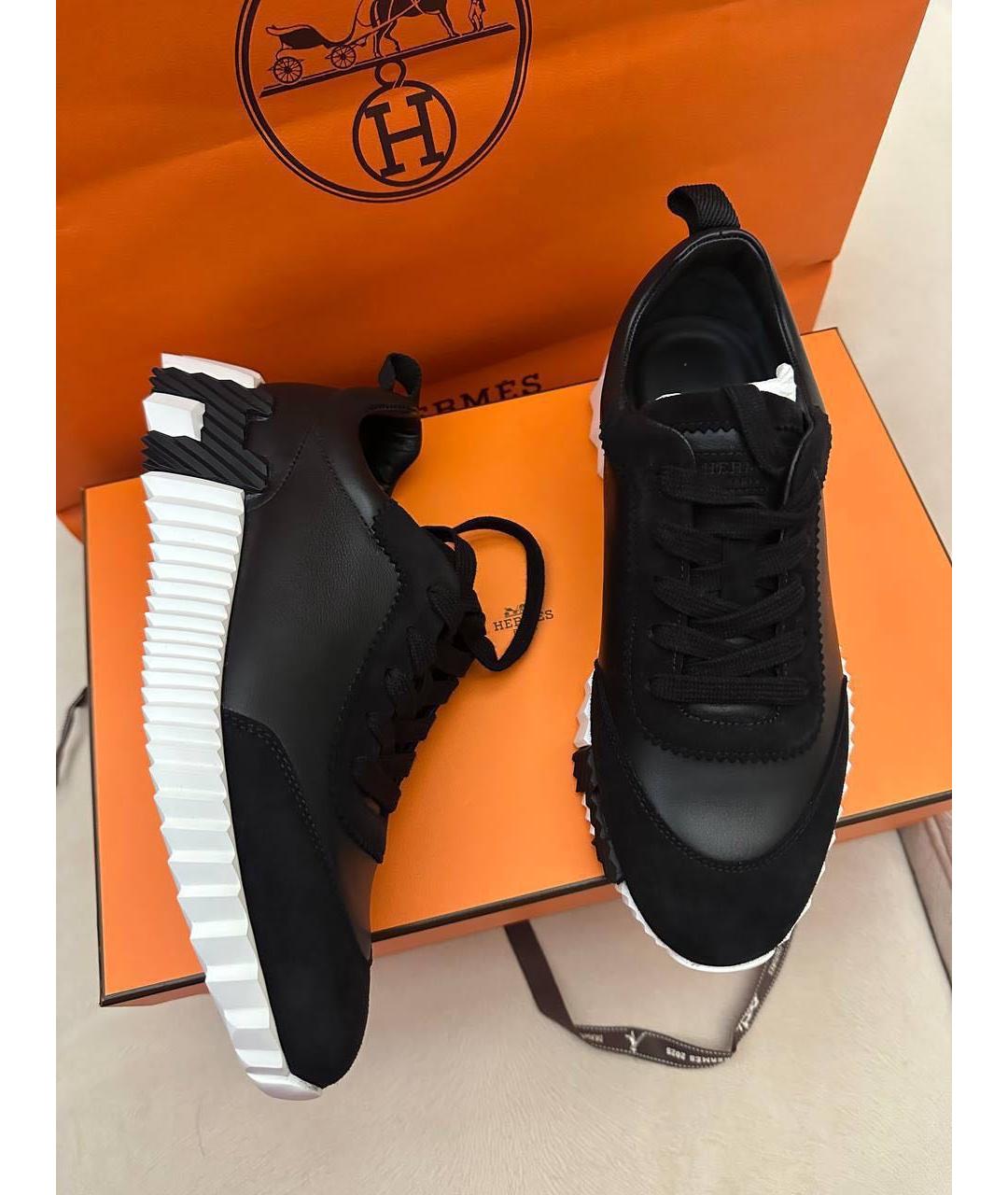 HERMES Черные кожаные кроссовки, фото 4