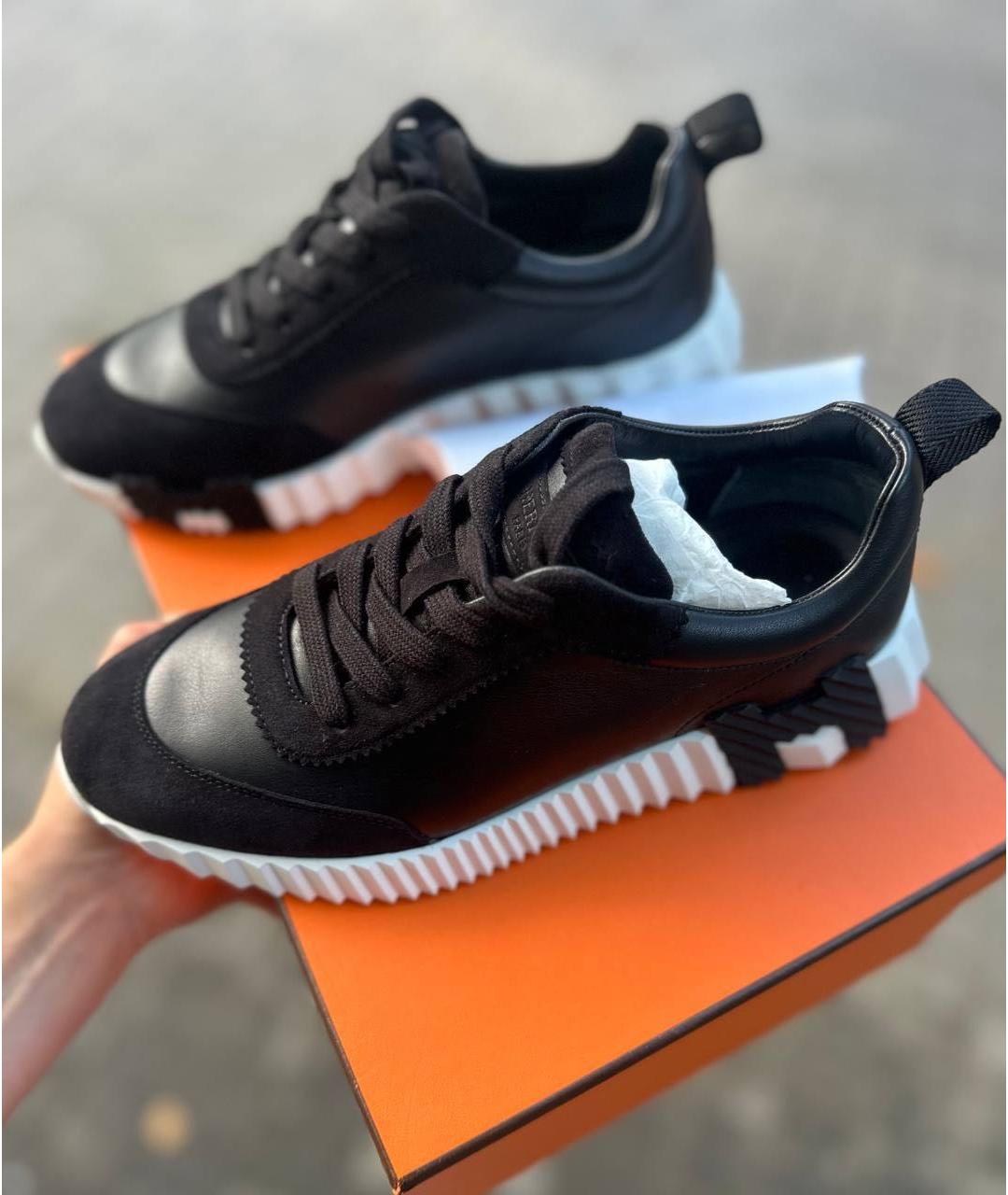 HERMES Черные кожаные кроссовки, фото 2