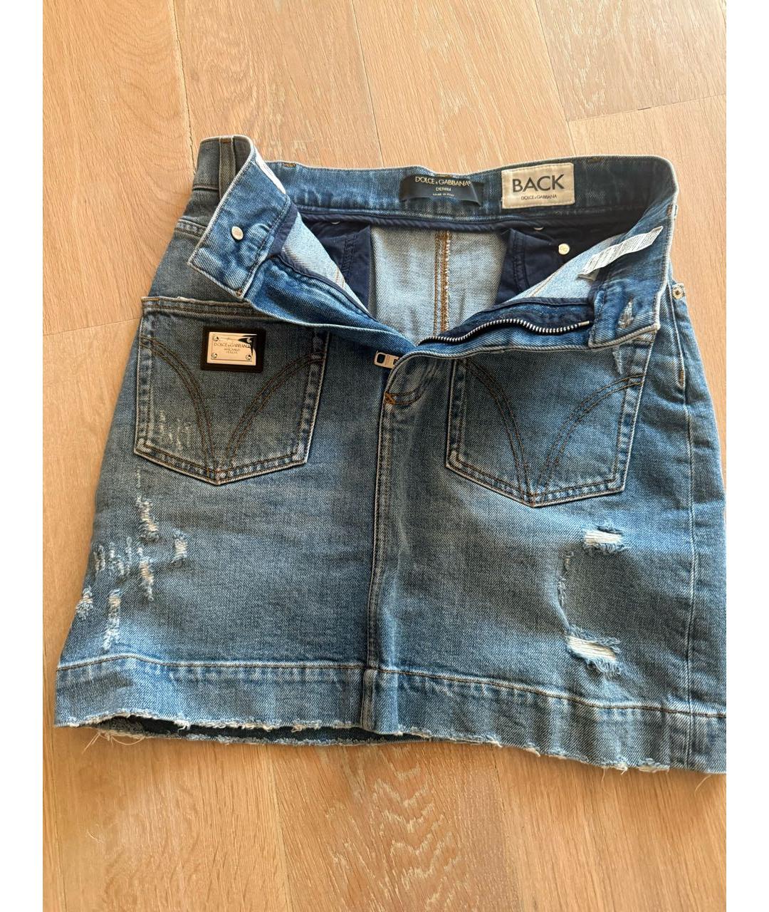 DOLCE&GABBANA Голубая деним юбка мини, фото 5