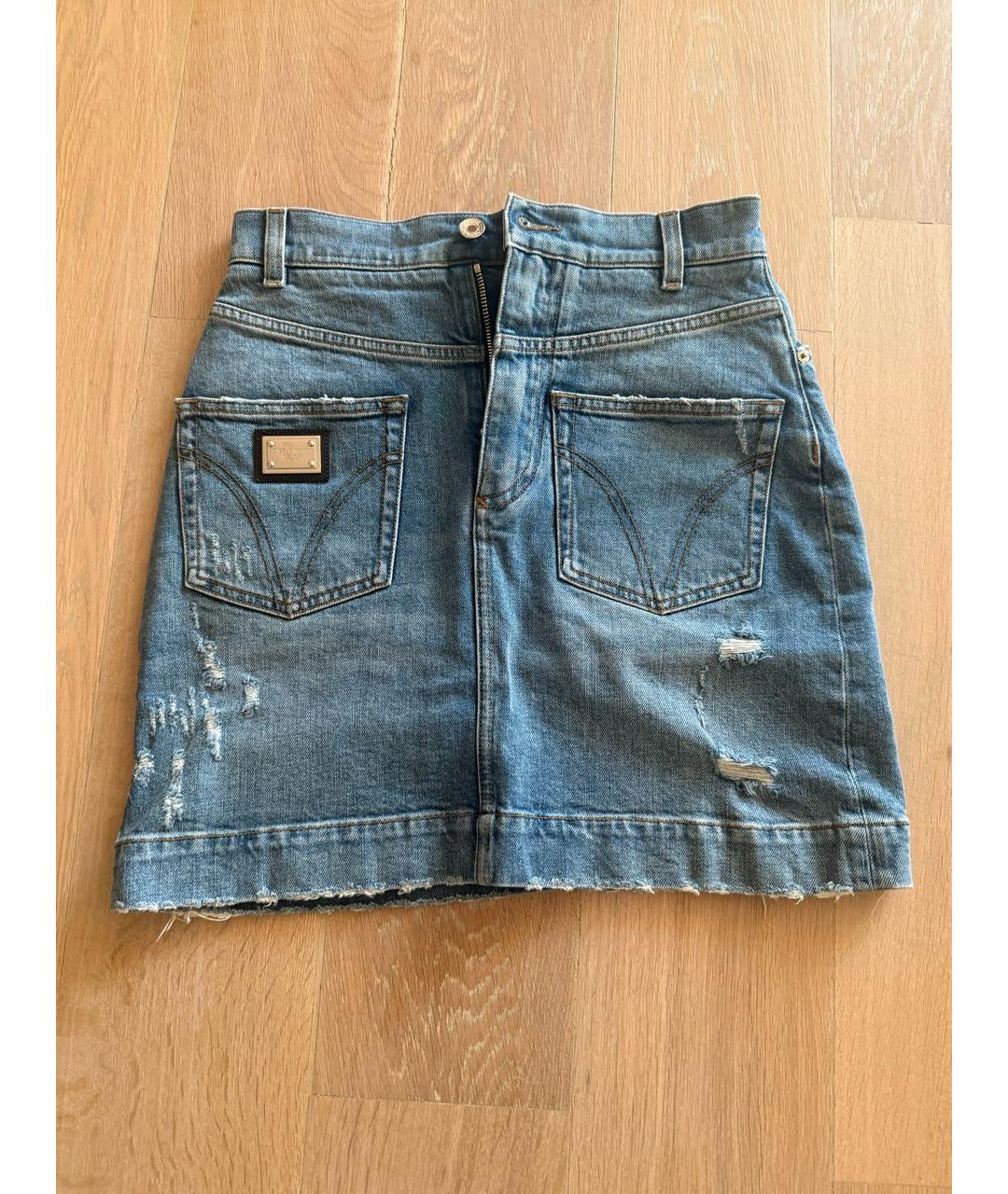DOLCE&GABBANA Голубая деним юбка мини, фото 6