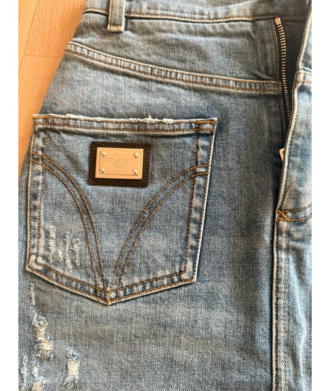 DOLCE&GABBANA Голубая деним юбка мини, фото 3