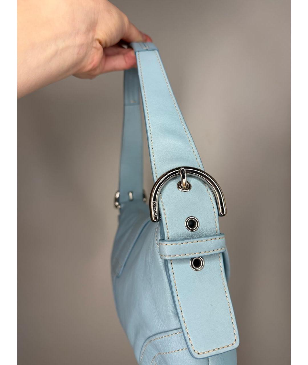 COACH Голубая кожаная сумка через плечо, фото 4