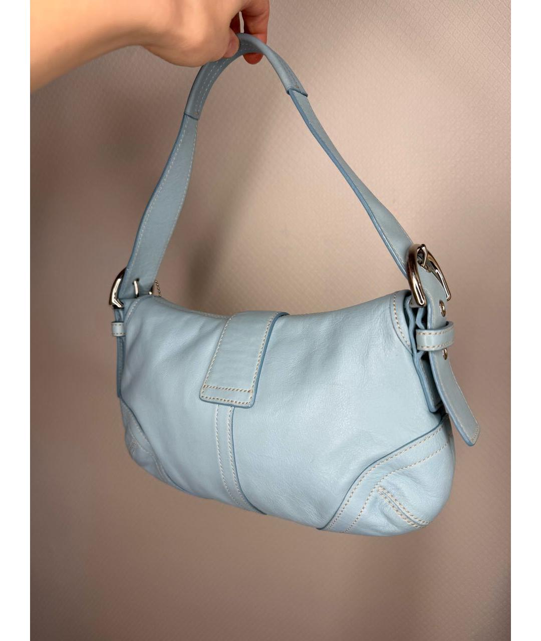 COACH Голубая кожаная сумка через плечо, фото 5