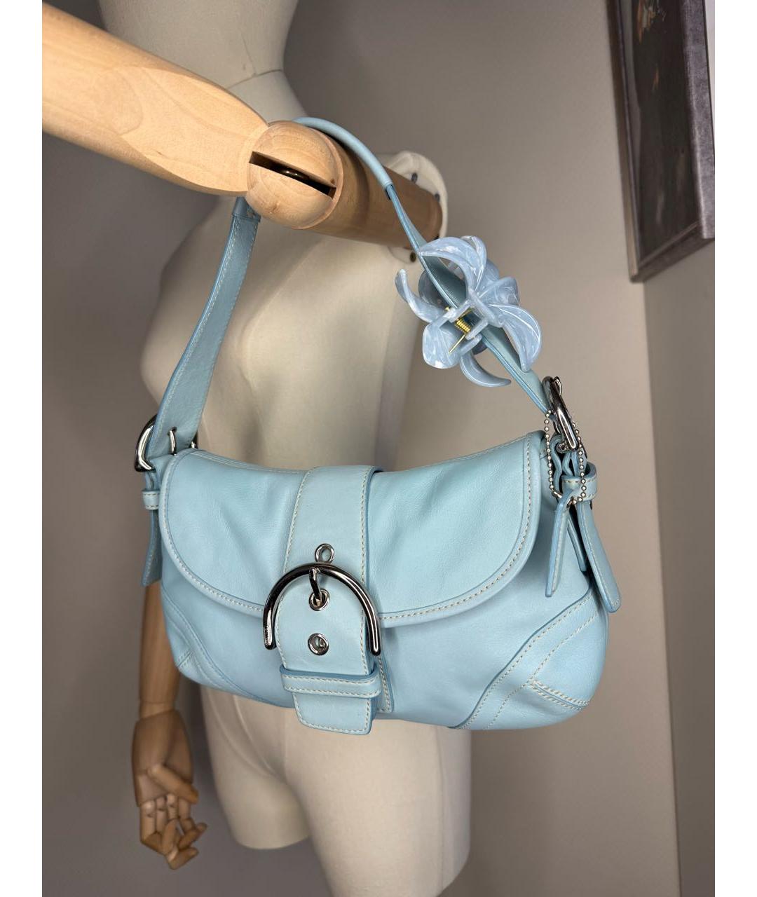 COACH Голубая кожаная сумка через плечо, фото 3
