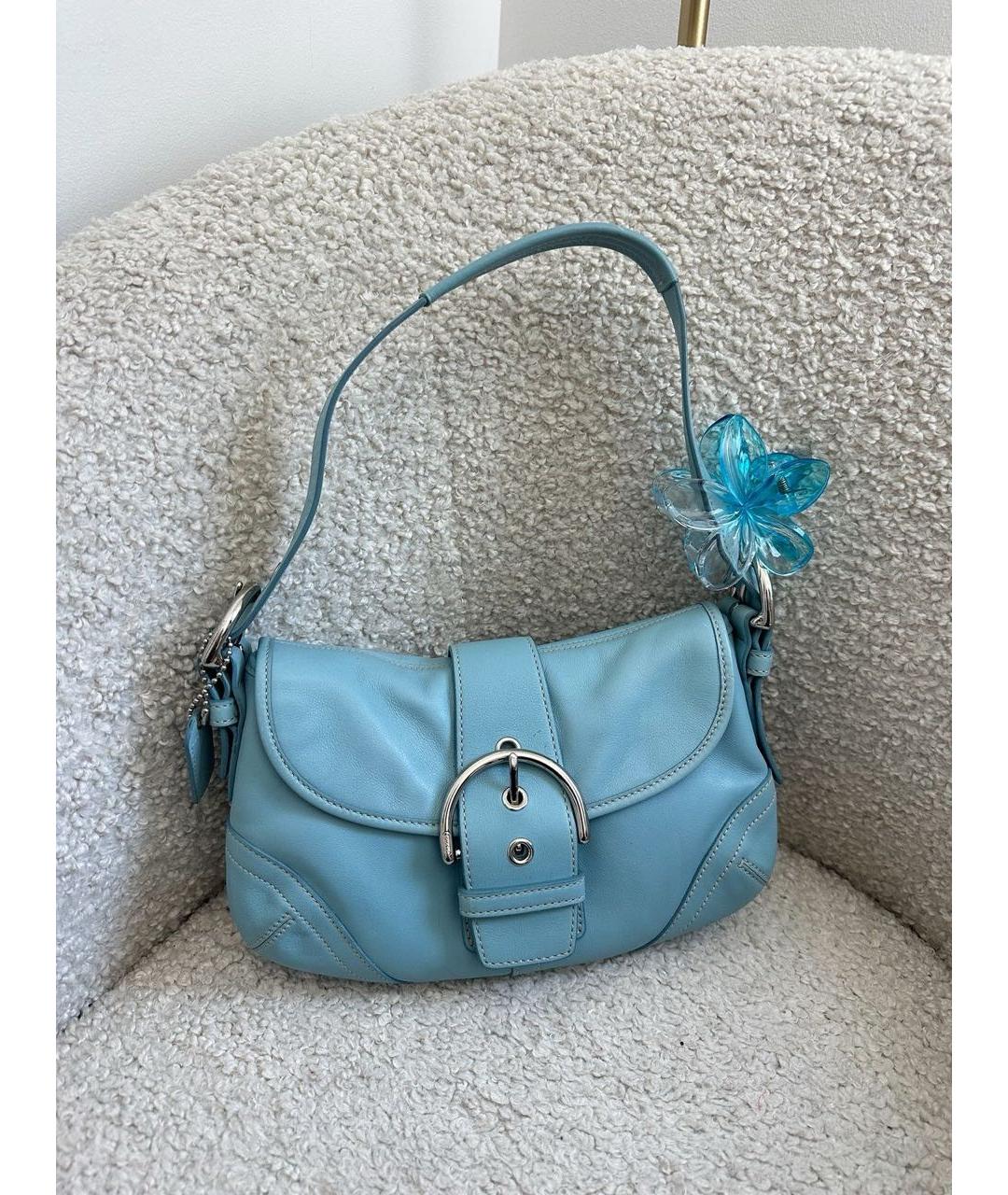 COACH Голубая кожаная сумка через плечо, фото 9