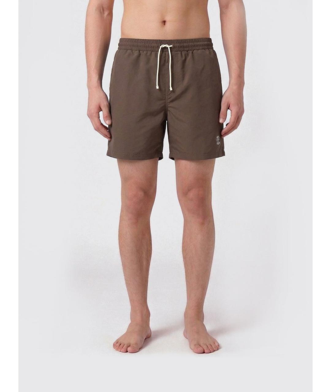 BRUNELLO CUCINELLI Коричневые полиэстеровые плавки, фото 3
