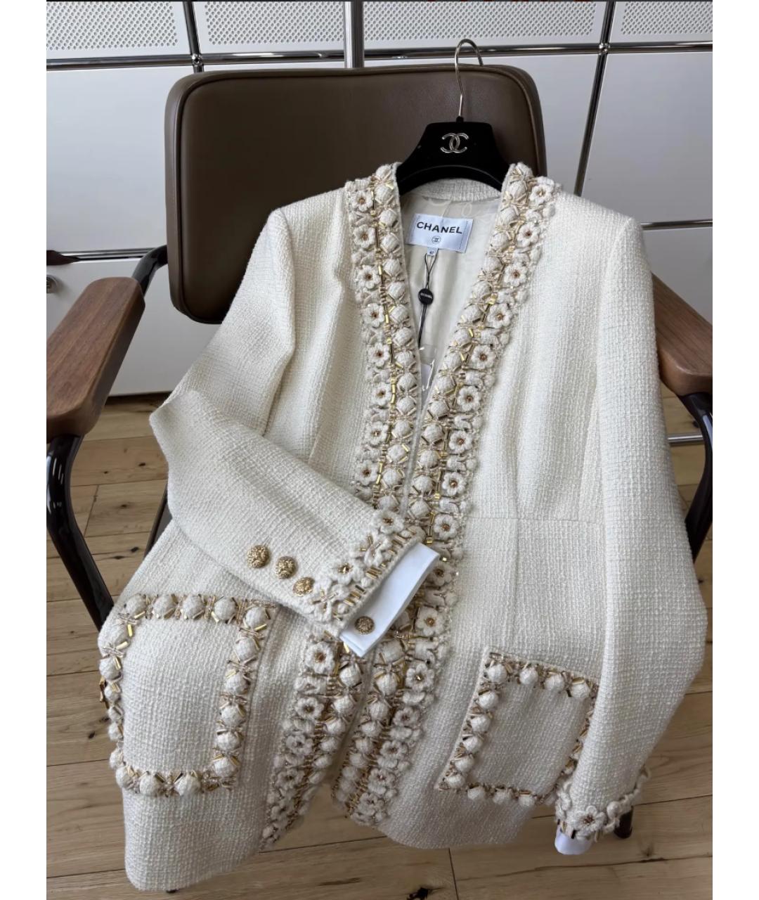CHANEL Белый твидовый жакет/пиджак, фото 3