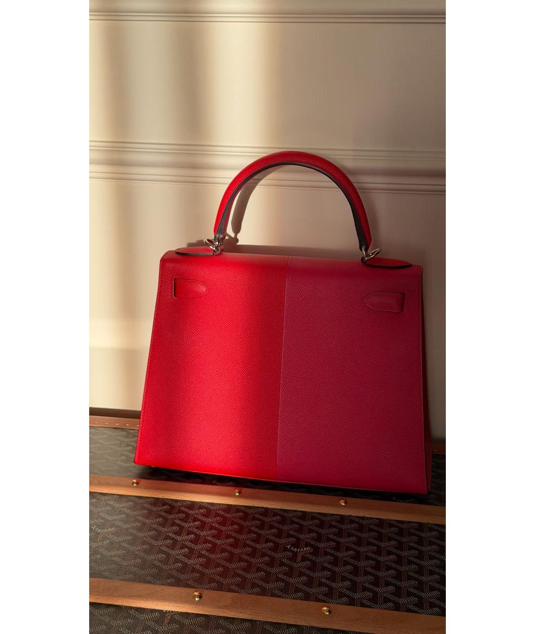 HERMES Красная кожаная сумка с короткими ручками, фото 2