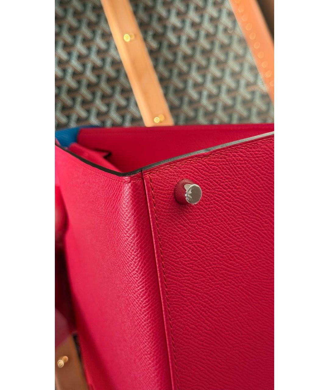 HERMES Красная кожаная сумка с короткими ручками, фото 3