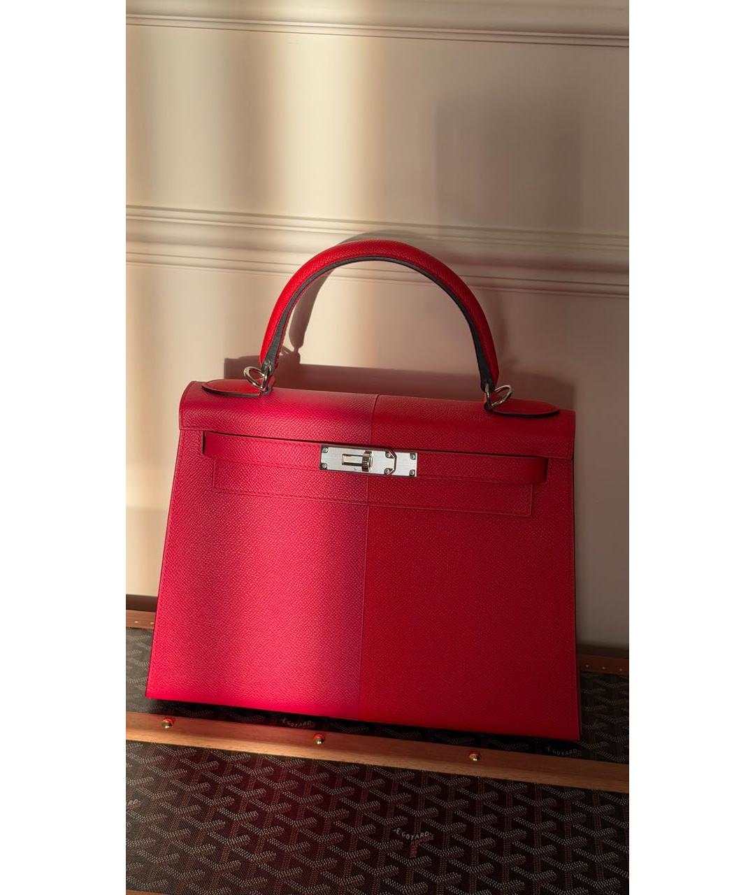 HERMES Красная кожаная сумка с короткими ручками, фото 9