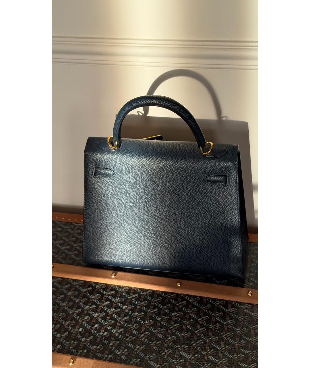 HERMES Синяя кожаная сумка с короткими ручками, фото 2